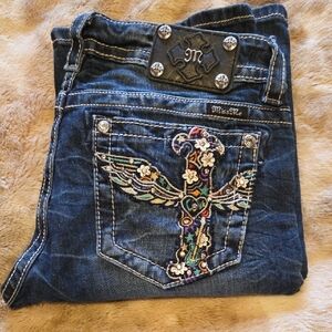 Miss Me Women's Dark Blue Embroidered Boot Cut Jeans
